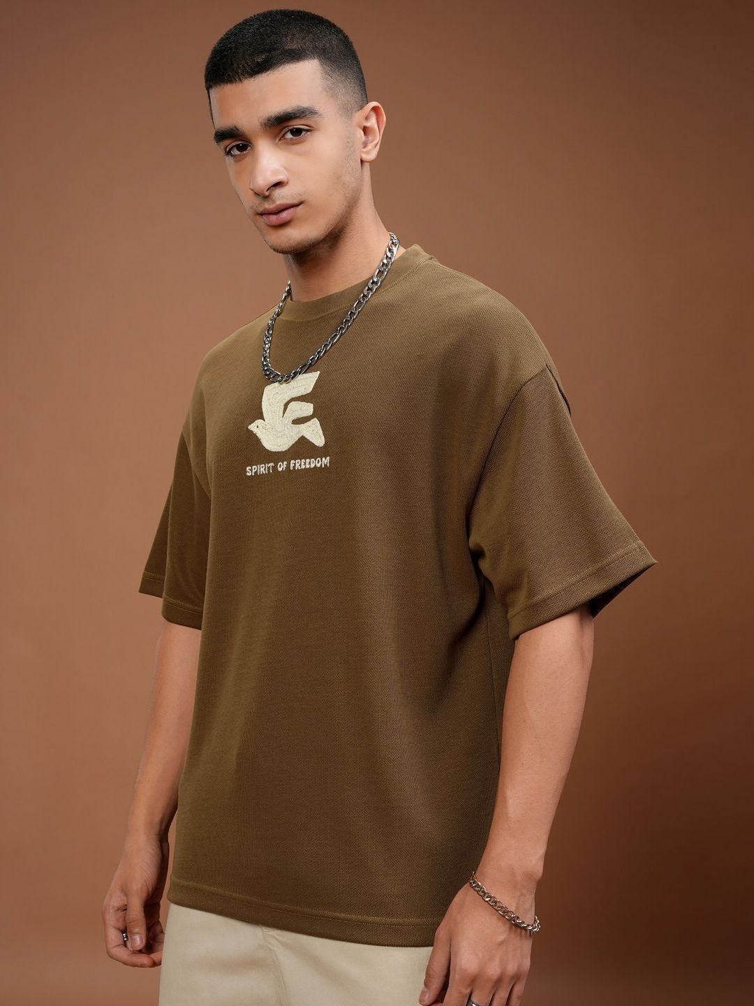 HIGHLANDER Men Self Design Drop shoulder Oversized T-shirt