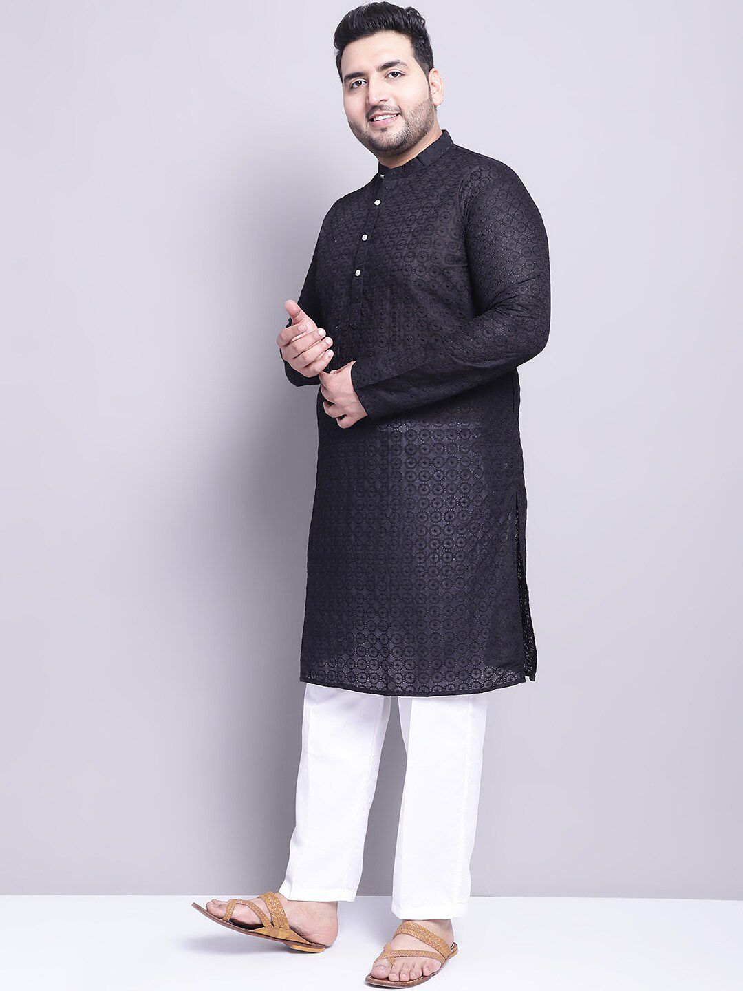 Kurta Sulam Motif Etnik SOJANYA PLUS Dengan Baju Tidur & Jaket Nehru