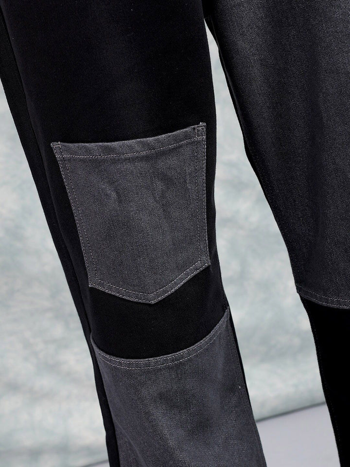 The Indian Garage Co Black Men Mid-Rise Relaxed Fit Colourblocked Jeans
