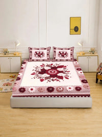Moda Rapido X KLOTTHE Maroon Floral 400 TC Queen Bedsheet with 2 Pillow Covers