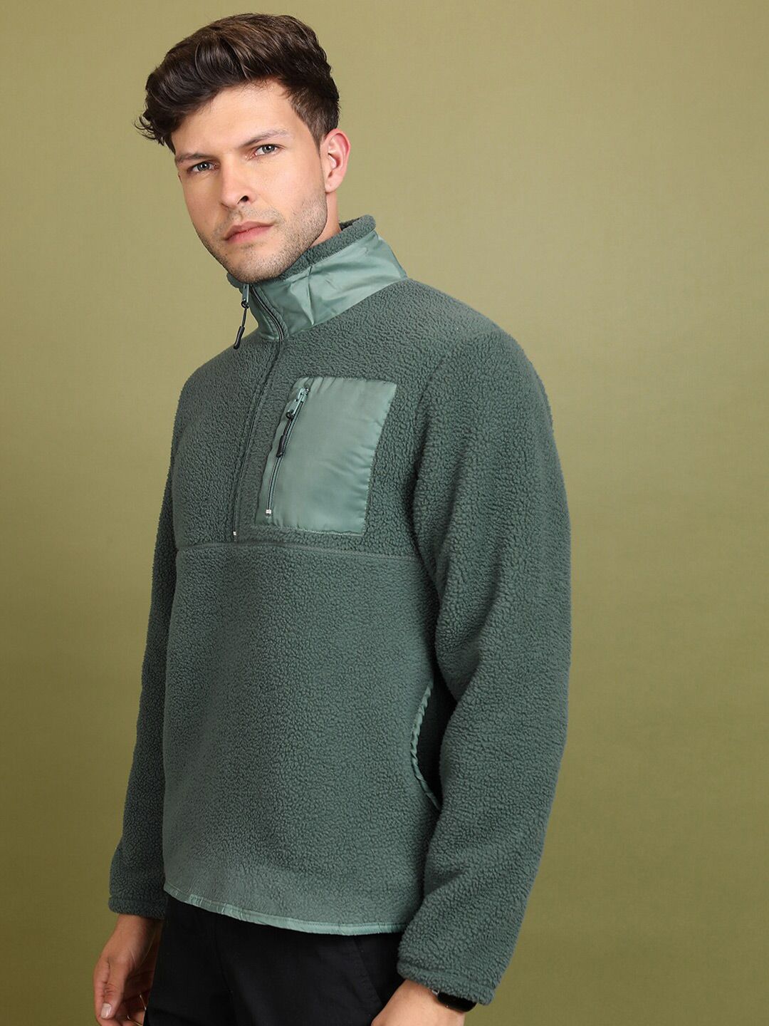 HIGHLANDER Green Mock Collar Pullover Sweatshirt