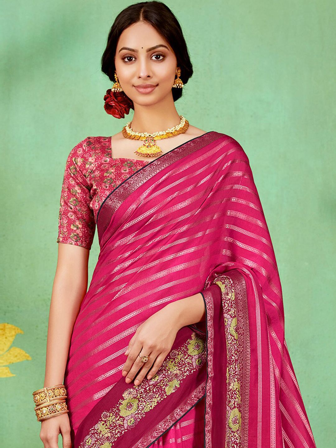 Saree mall Striped Woven Design Zari Silk Saree