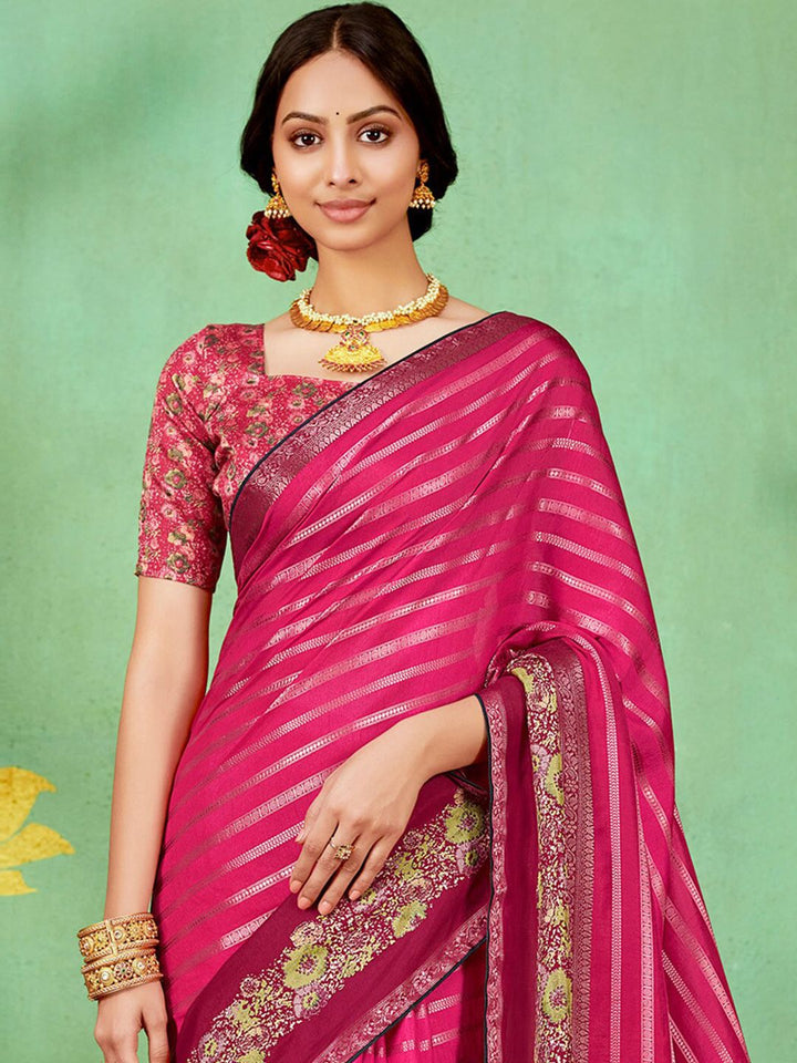 Saree mall Striped Woven Design Zari Silk Saree