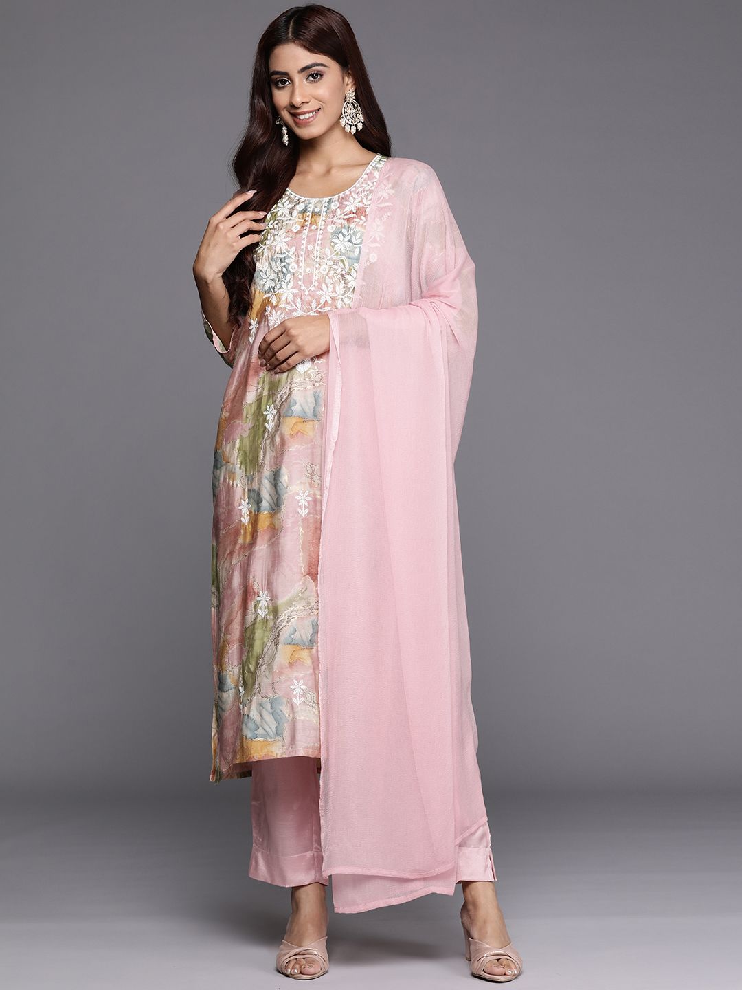 Kurta Kerja Benang Biasa Wanita Era Indo dengan Seluar &amp; Dupatta