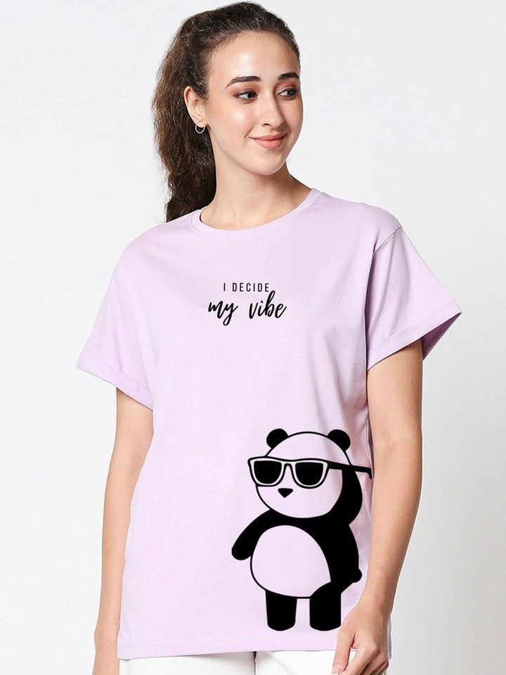 Bewakoof Women Lavender & Black Printed T-shirt