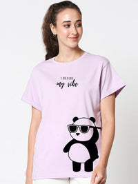 Bewakoof Women Lavender & Black Printed T-shirt
