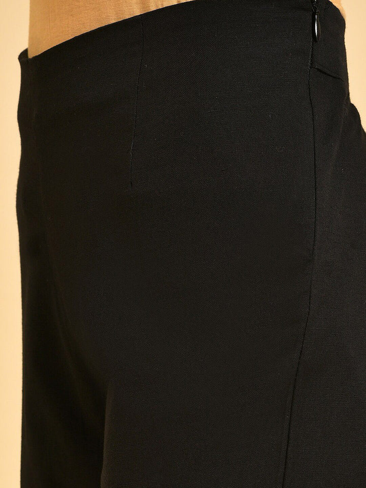 W Women Black Comfort Slim Fit Cropped Cigarette Trousers