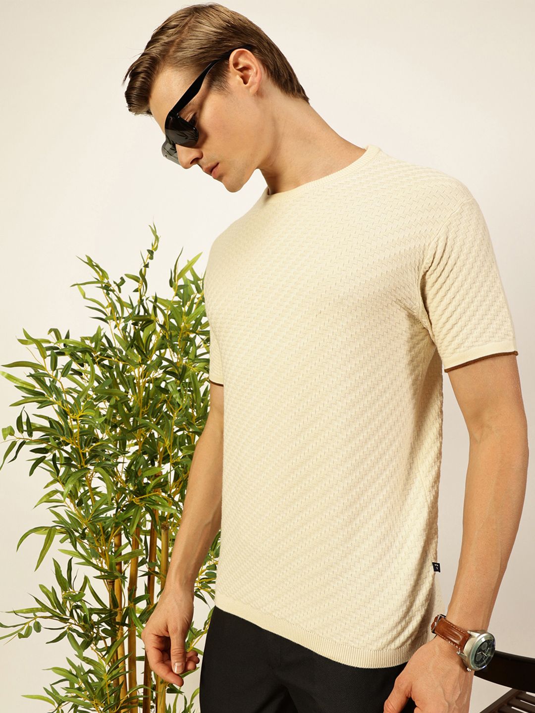 Thomas Scott Men Knit Textured Round Neck T-shirt
