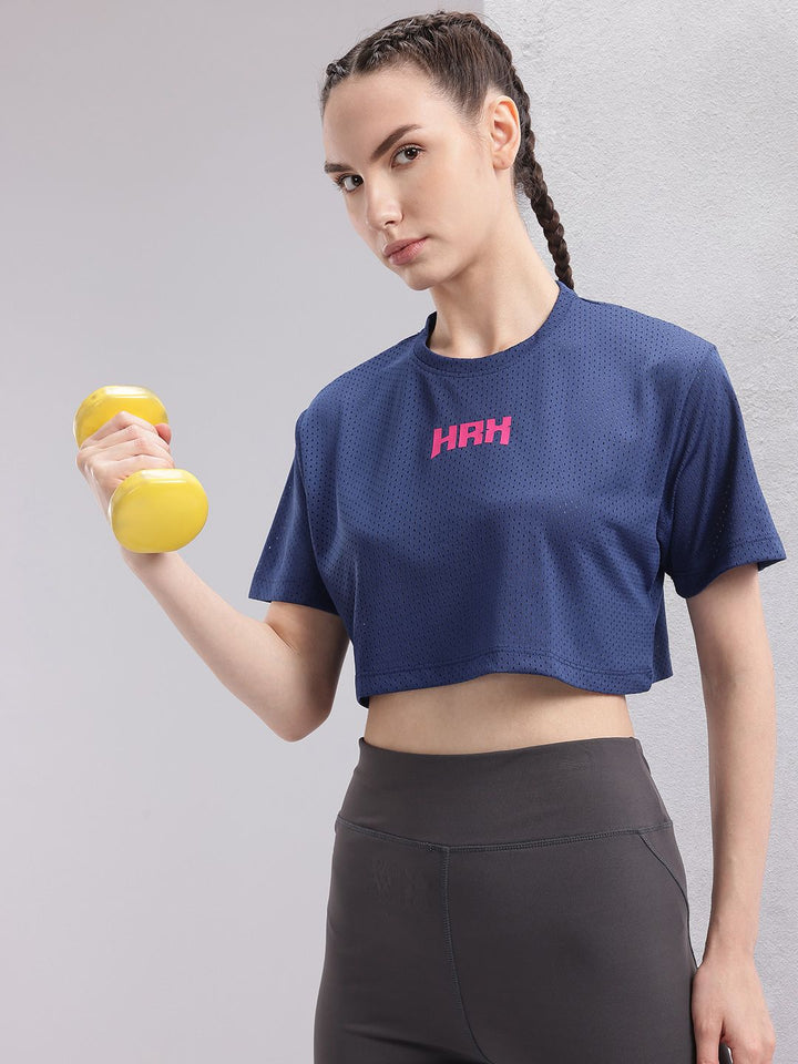 HRX by Hrithik Roshan Brand Logo Printed Training Crop T-shirt