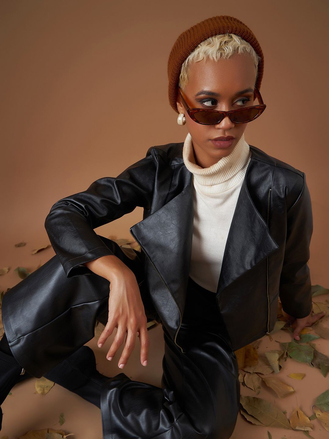 SASSAFRAS Black Collarless Asymmetric Closure Biker Jacket