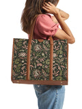 TEAL BY CHUMBAK Printed Shopper Handheld Bag with Fringed