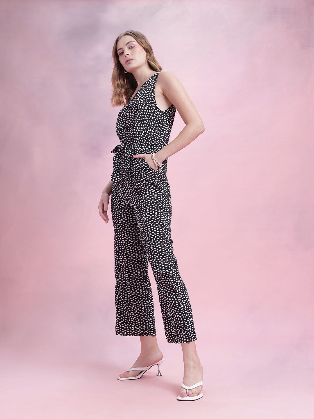 DressBerry Abstract Printed Basic Monochrome Jumpsuit