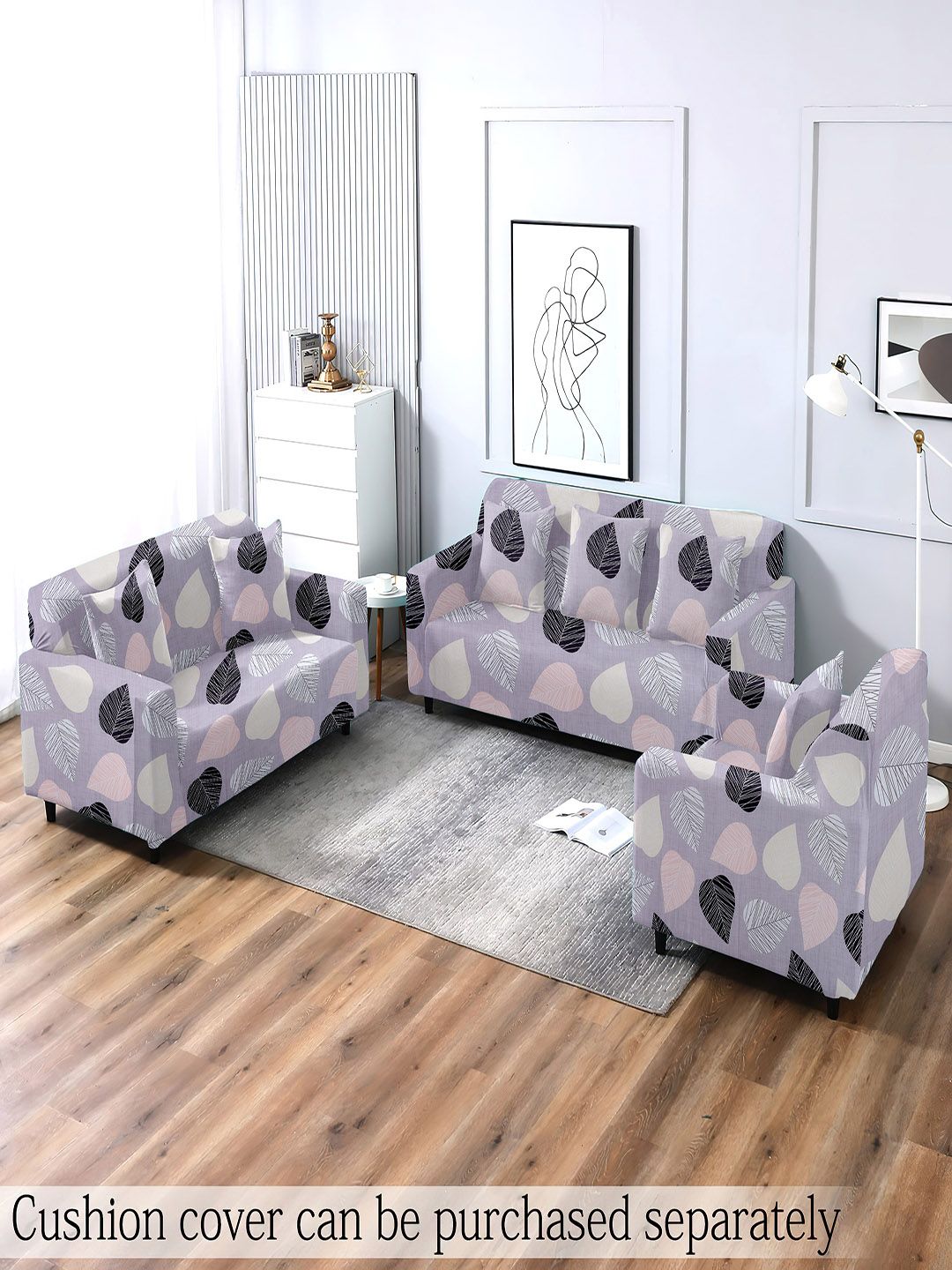 Cortina Grey Printed 4 Seater Sofa Cover