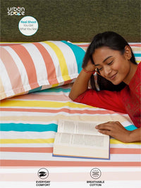 URBAN SPACE Serene White & Pink Pure Cotton 200 TC Single Bedsheet with 1 Pillow Cover