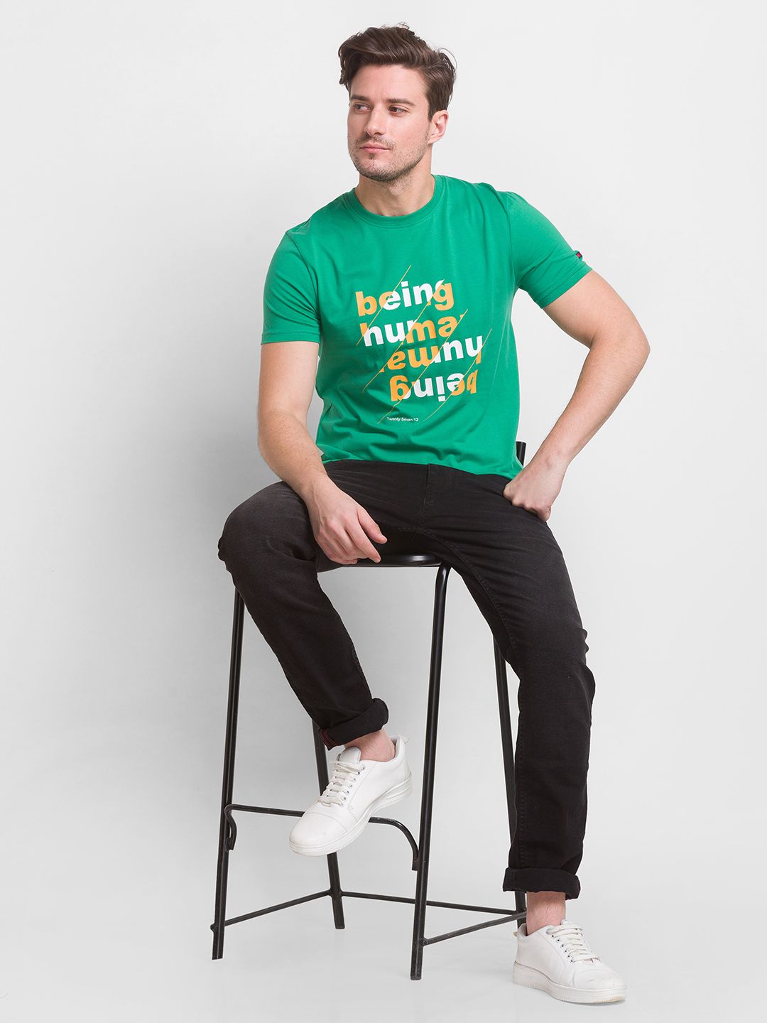 Being Human Men Green Typography Printed Cotton T-shirt