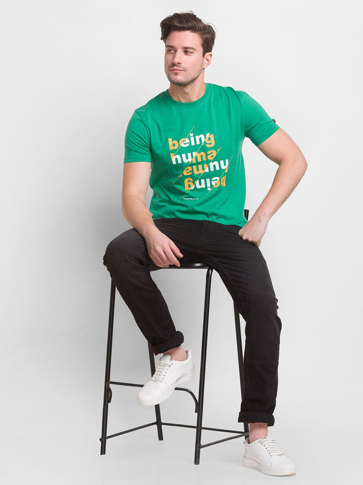 Being Human Men Green Typography Printed Cotton T-shirt