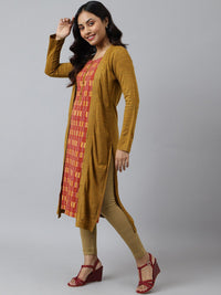 AURELIA Women Mustard Yellow & Red Printed Acrylic Straight Kurta