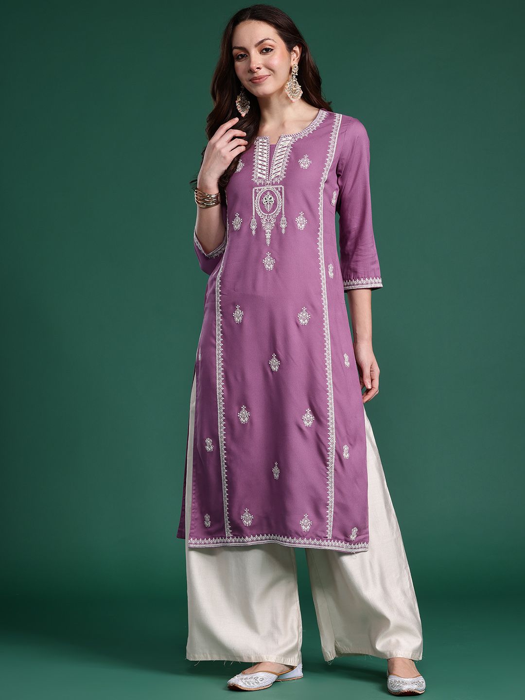 Indo Era Women Ethnic Motifs Embroidered Thread Work Kurta