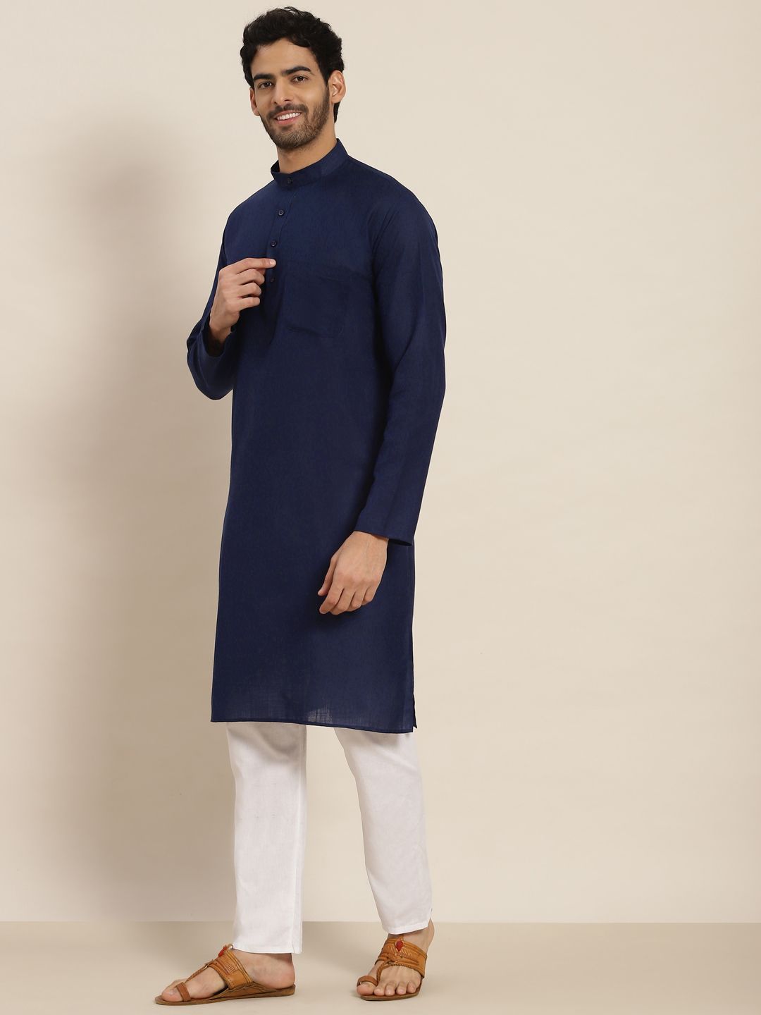 SOJANYA Men Navy Blue Kurta
