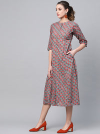 Gerua By Libas Women Charcoal Grey  Red Printed A-Line Dress