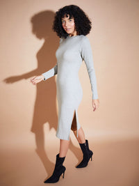 SASSAFRAS BASICS Self Design Round Neck Cotton Bodycon Midi Dress
