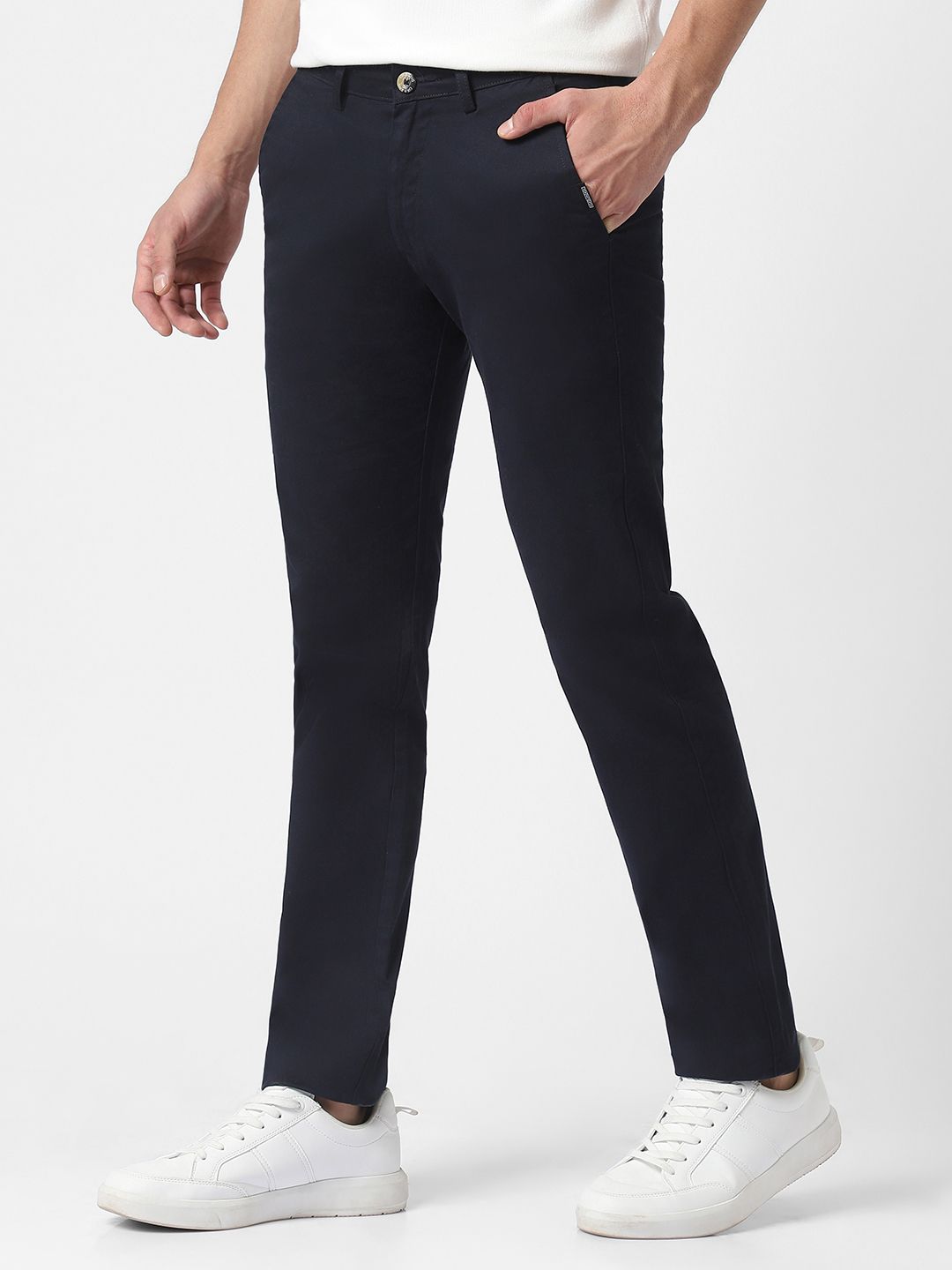 Urbano Fashion Men Navy Blue Slim Fit Solid Chinos