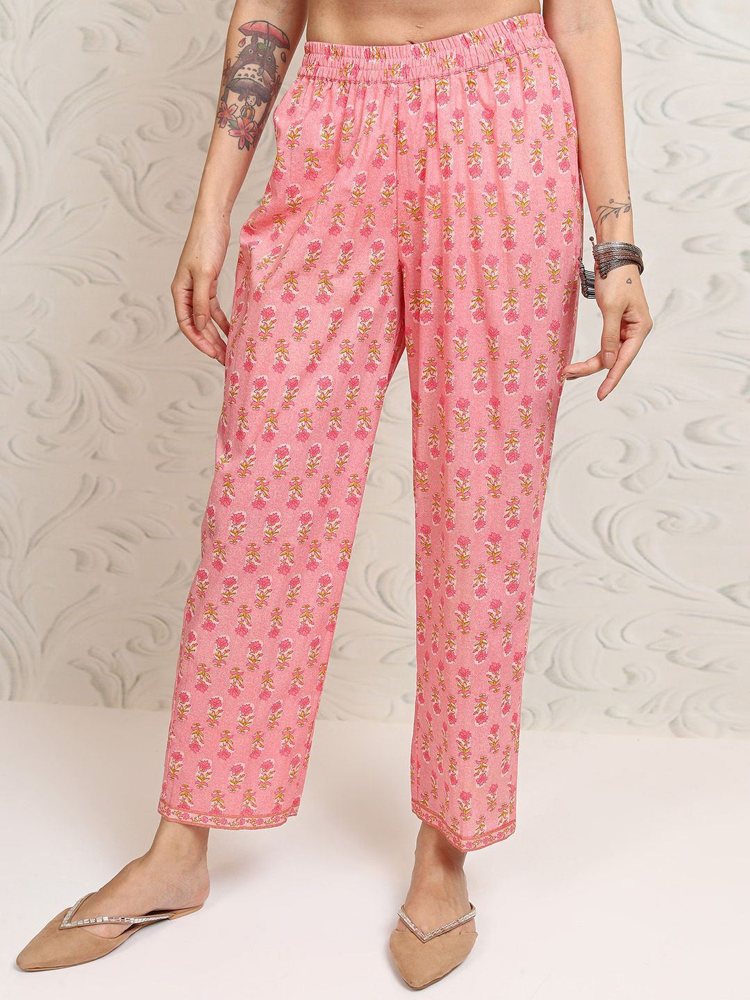 Vishudh Women Floral Printed Regular Pure Cotton Kurta with Trousers