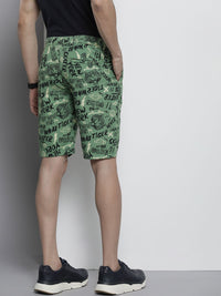 The Indian Garage Co Men Olive Green Printed Slim Fit Denim Shorts