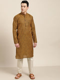 SOJANYA Men Mustard Yellow & Charcoal Grey Striped Straight Kurta