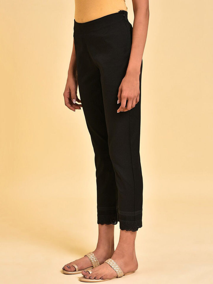 W Women Black Comfort Slim Fit Cropped Cigarette Trousers
