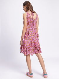 DressBerry Petite Florals Ruffled Printed Fit & Flared Dress
