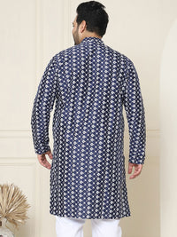 SOJANYA PLUS Men Navy Blue & White Chikankari Sulam Kurta
