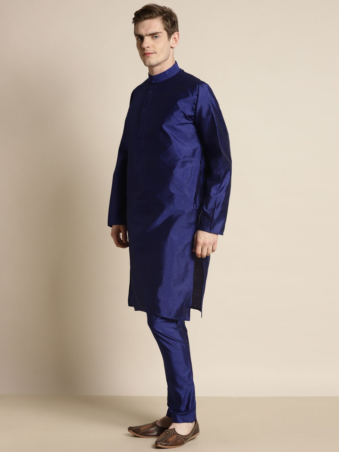 SOJANYA Lelaki Motif Etnik Biru Sulam Kurta Churidar