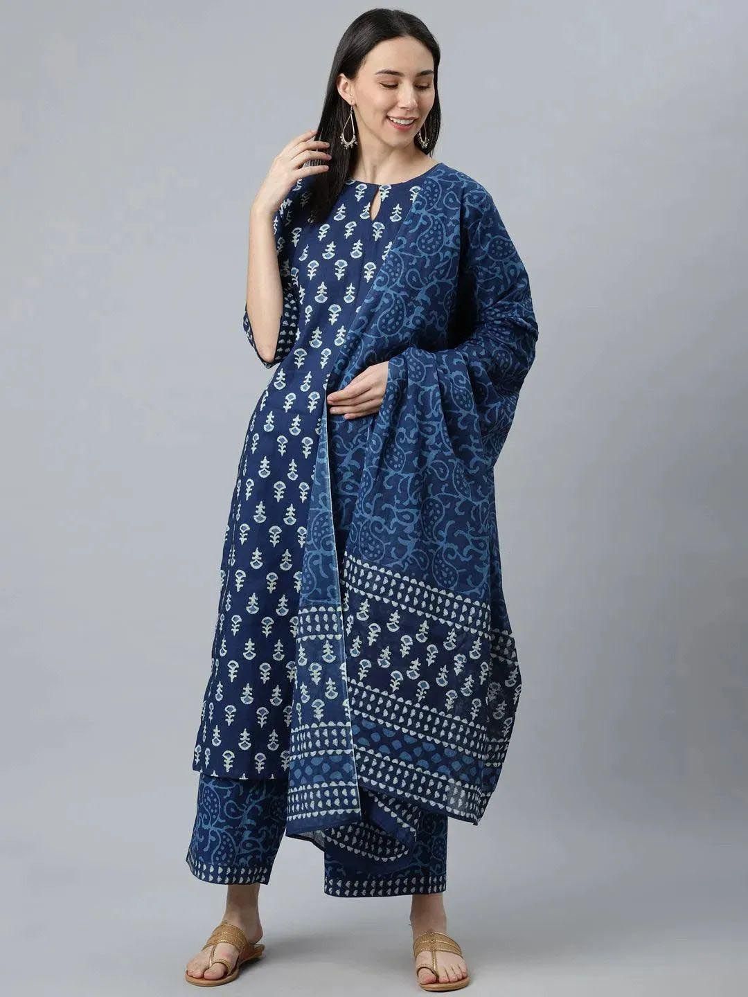 Libas Floral Printed Keyhole Neck Straight Kurta With Palazzos And Dupatta