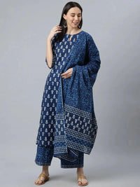 Libas Floral Printed Keyhole Neck Straight Kurta With Palazzos And Dupatta