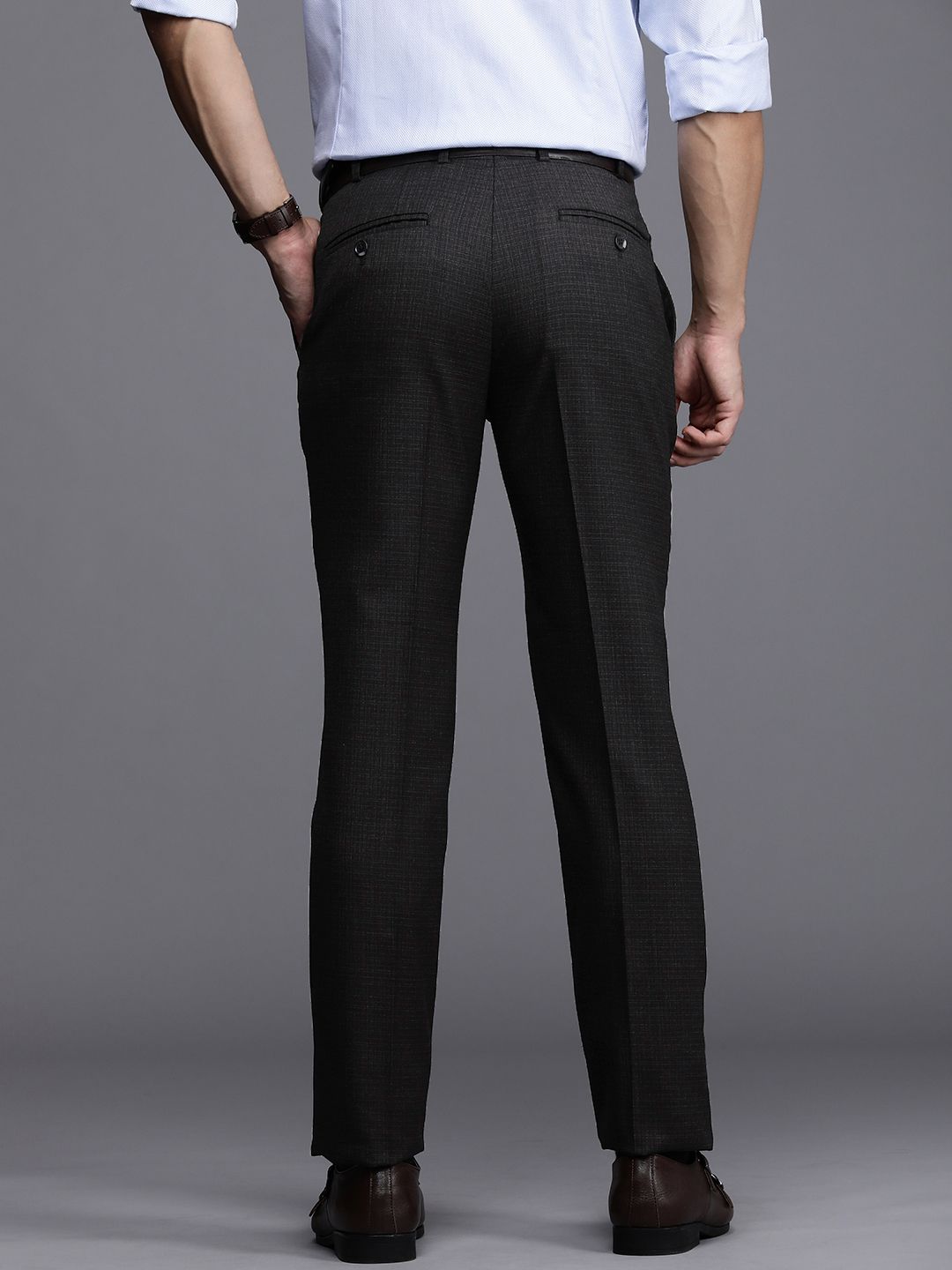 Raymond Men Black Checked Slim Fit Formal Trousers
