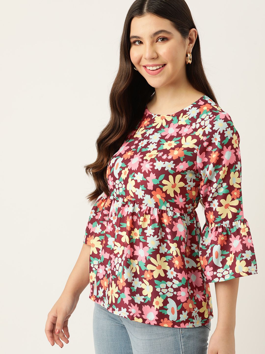 DressBerry Floral Print Bell Sleeves Top