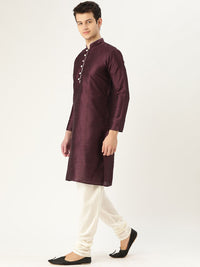 SOJANYA Men Burgundy Solid Straight Kurta