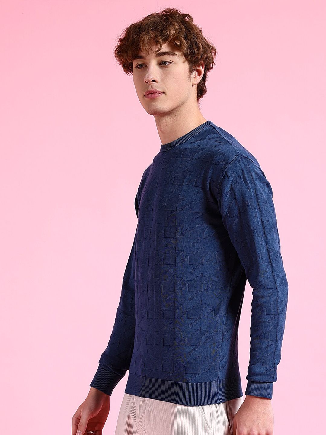 The Indian Garage Co Geometric Self Design Acrylic Pullover