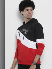 The Indian Garage Co Men Black & Red Striped Hooded Sweatshirt