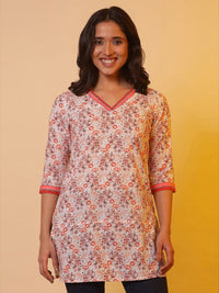 AURELIA Floral Printed V-Neck Pure Cotton Kurti