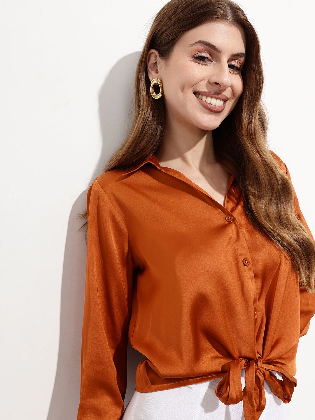 DressBerry Rustic Reverie Tie & Thrive Satin Shirt