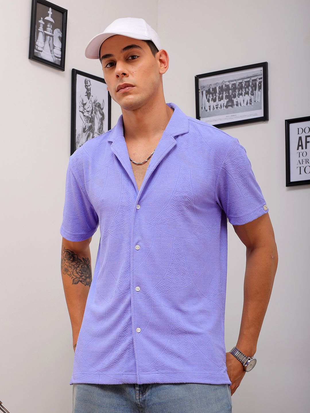 The Indian Garage Co Men Slim Fit Textured Terry Knit Resortwear Shirt