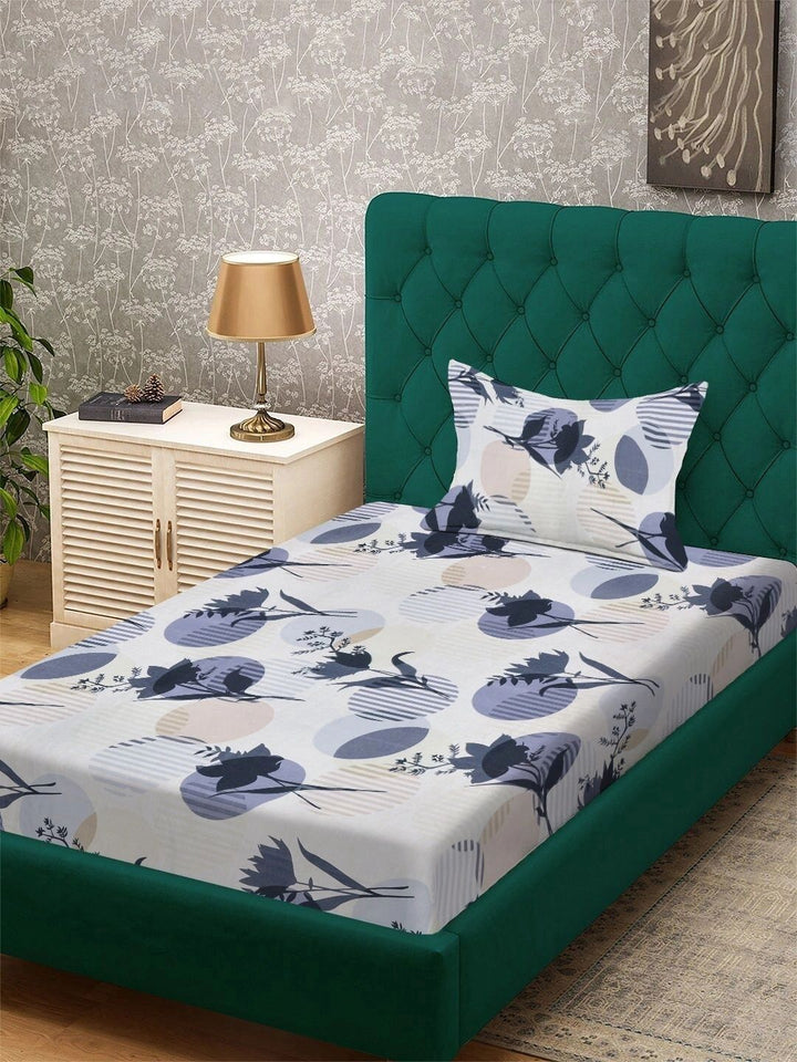 Moda Rapido X KLOTTHE White & Navy Blue Floral 300 TC Cadar Bujang dengan 1 Sarung Bantal