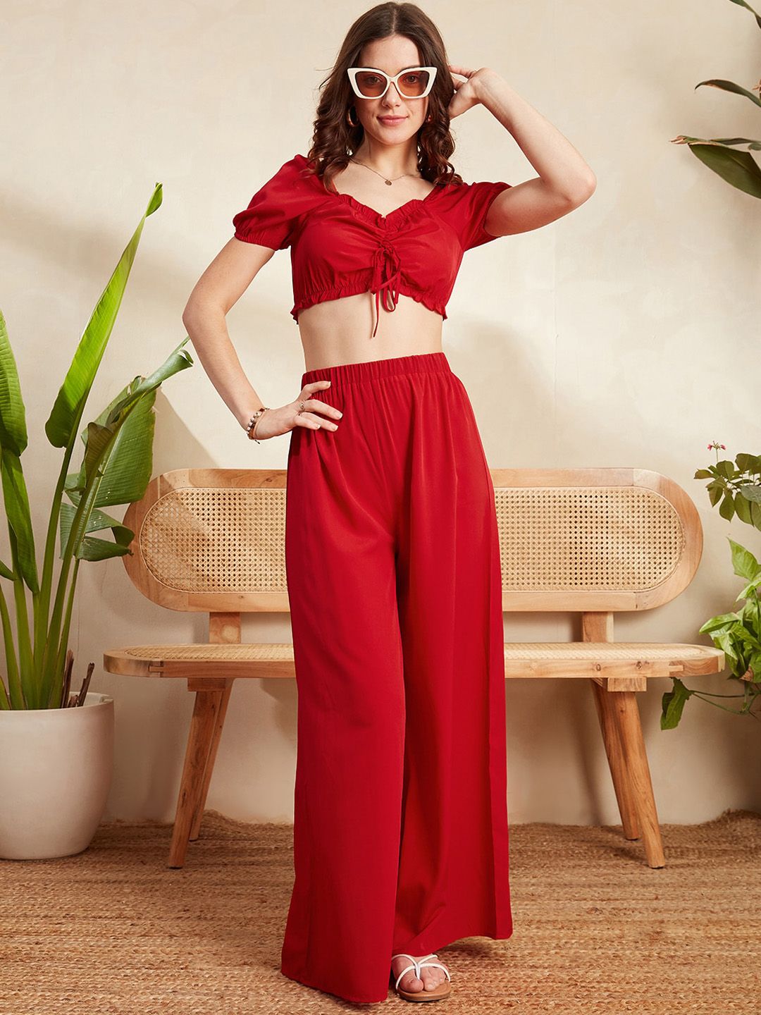 Berrylush Cropped Top & Wide Leg Trousers