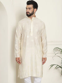 SOJANYA Kurta Lurus Sutera Berhias Geometrik Kolar Mandarin Kapas