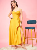 Berrylush Yellow Shoulder Straps Tie Ups Maxi Dress