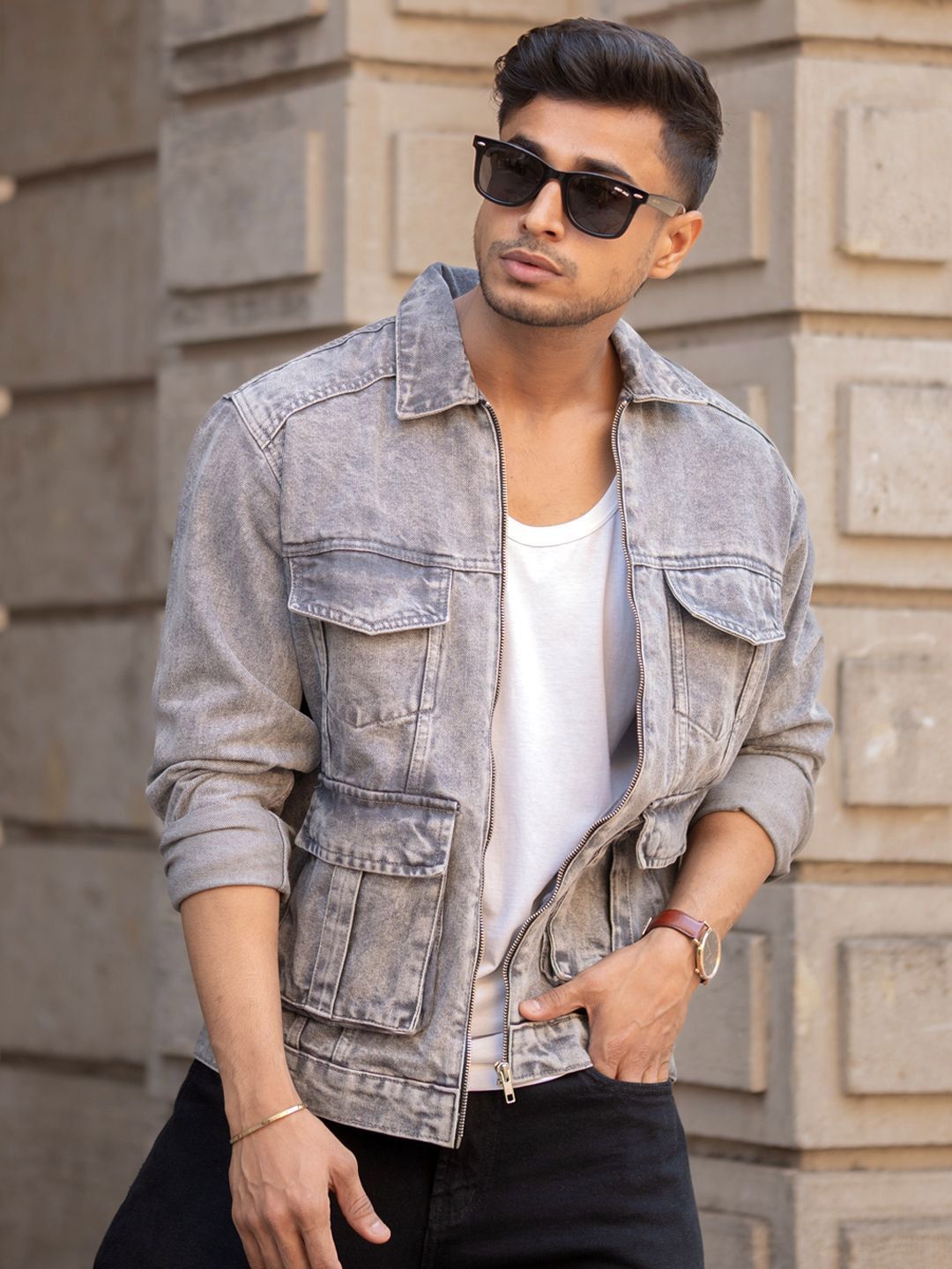 Powerlook Men Spread Collar Washed Solid Cotton Casual Denim Jacket