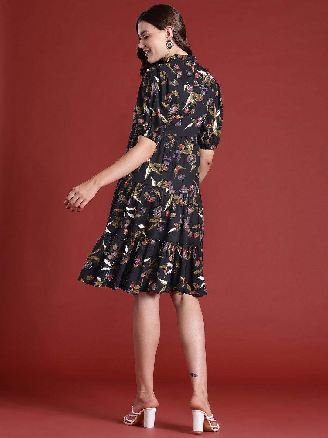 all about you Floral Print Tiered Shirt Dress