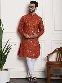 SOJANYA Ethnic Motifs Printed Band Collar Straight Kurta With Churidar